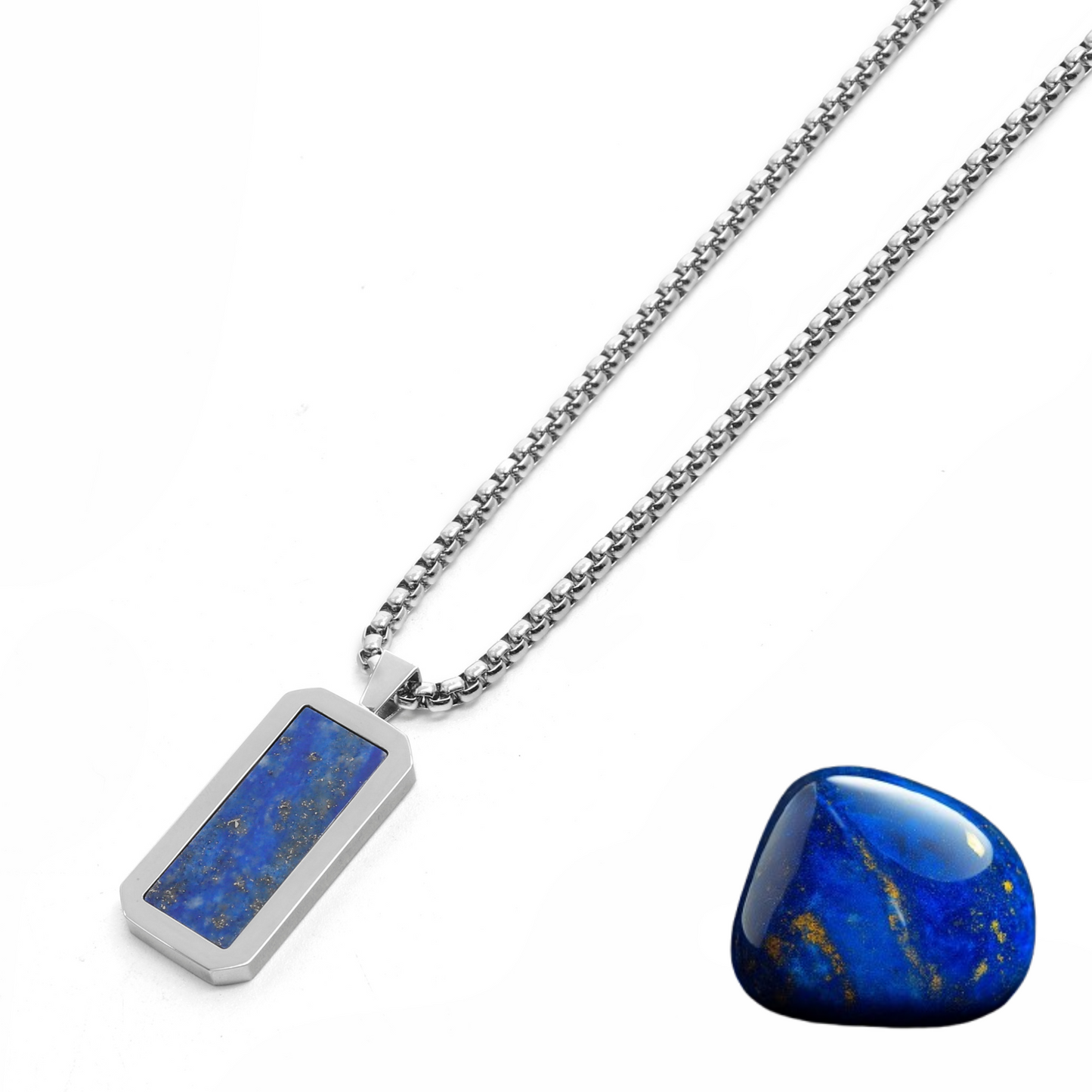 Silver Necklace with Rectangle Lapis Lazuli Pendant