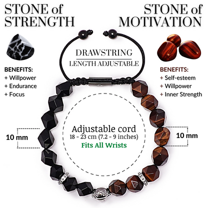 Men's RED TIGER EYE, ONYX Bracelet with Silver LION Head