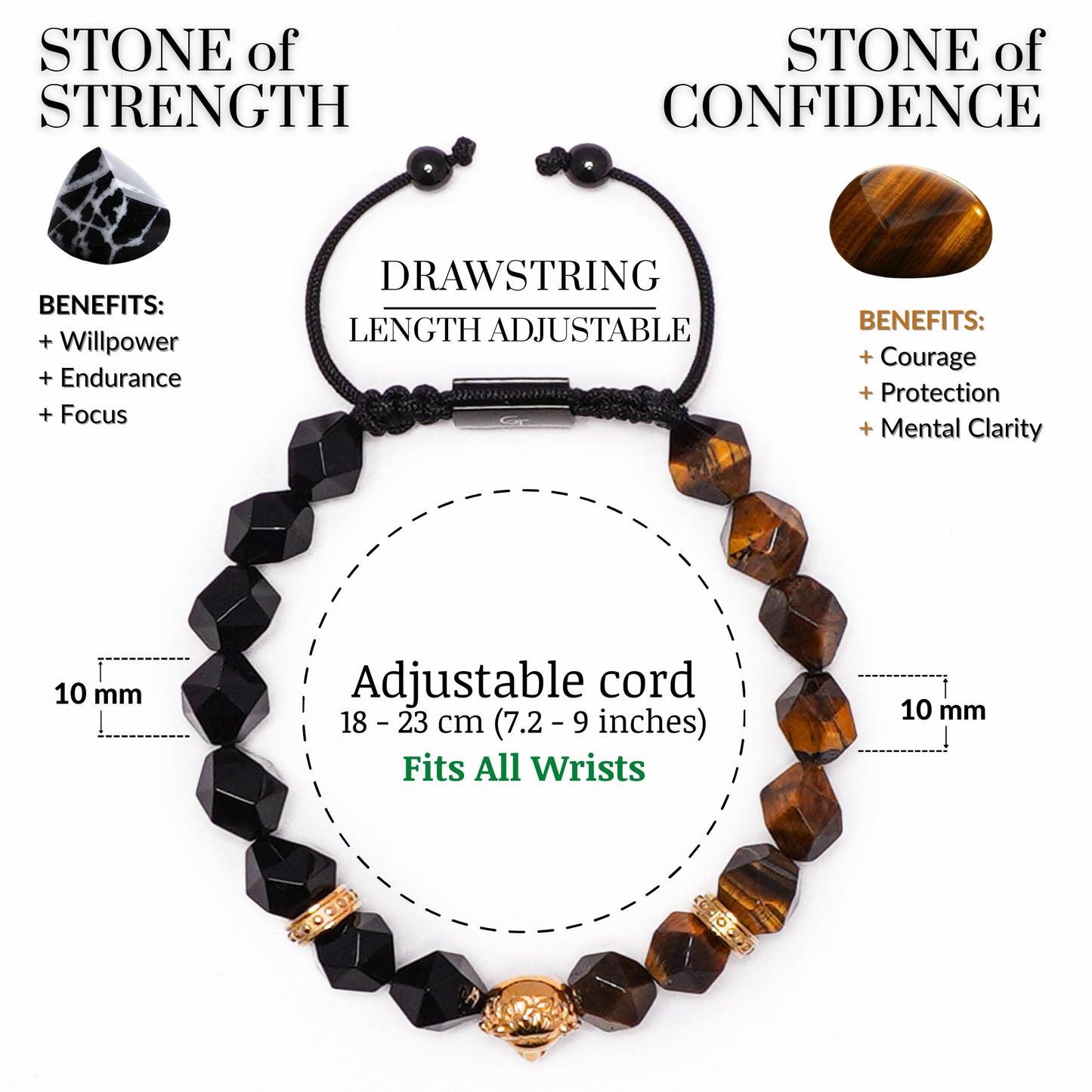 Men's TIGER EYE, ONYX Bracelet with Golden LION Head