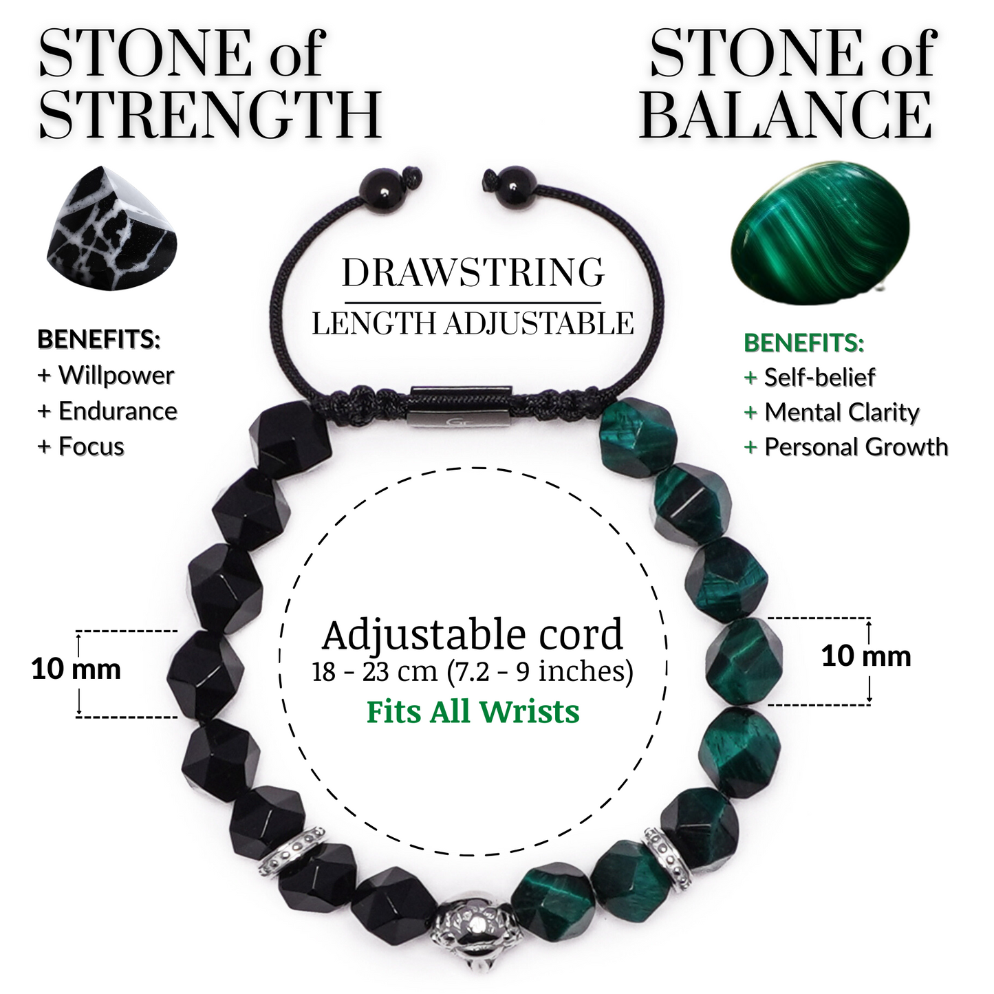 Men's GREEN TIGER EYE, ONYX Bracelet with Silver LION Head