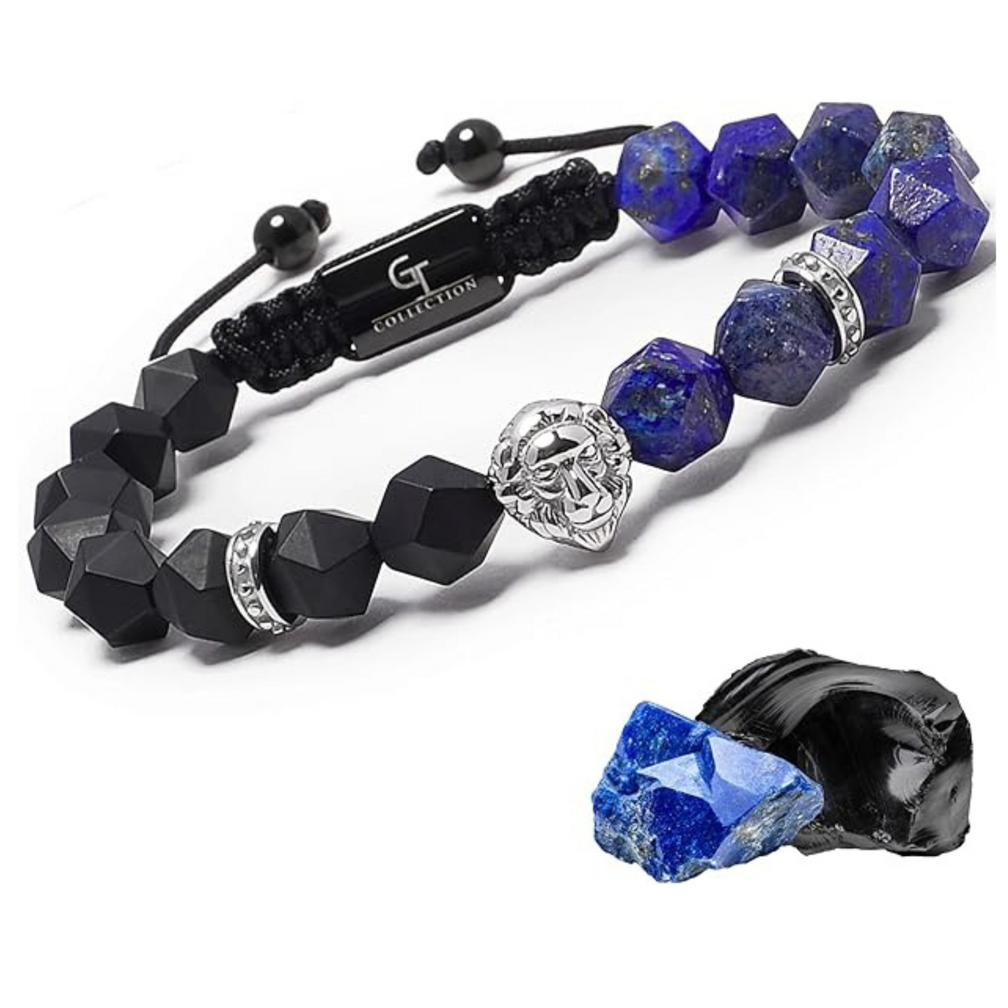Men's LAPIS, ONYX Bracelet with Silver LION Head