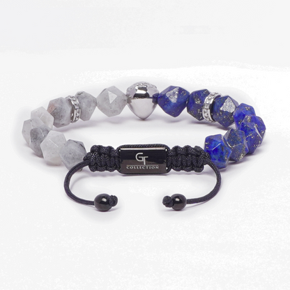 Men's LAPIS, LABRADORITE Bracelet with Silver LION Head
