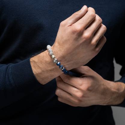 Men's LAPIS, LABRADORITE Bracelet with Silver LION Head