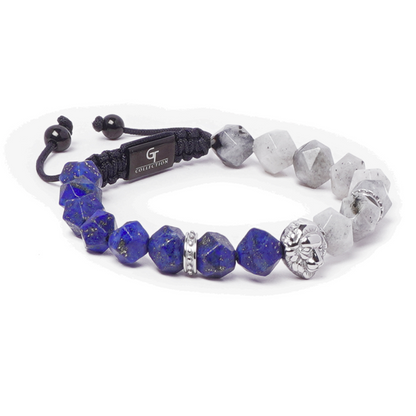 Men's LAPIS, LABRADORITE Bracelet with Silver LION Head