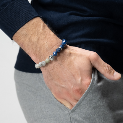 Men's LAPIS, LABRADORITE Bracelet with Silver LION Head