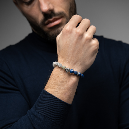 Men's LAPIS, LABRADORITE Bracelet with Silver LION Head
