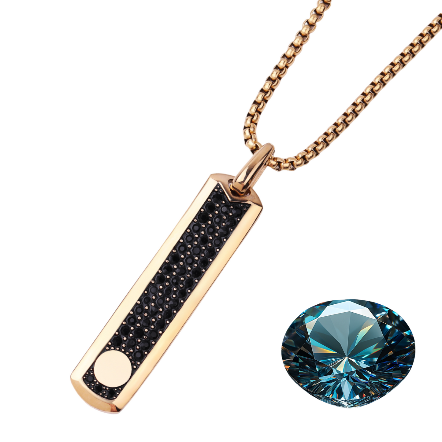 Golden Necklace with Black Zircon Pendant