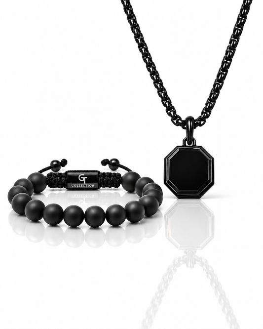 Black Onyx Bracelet & Necklace Set