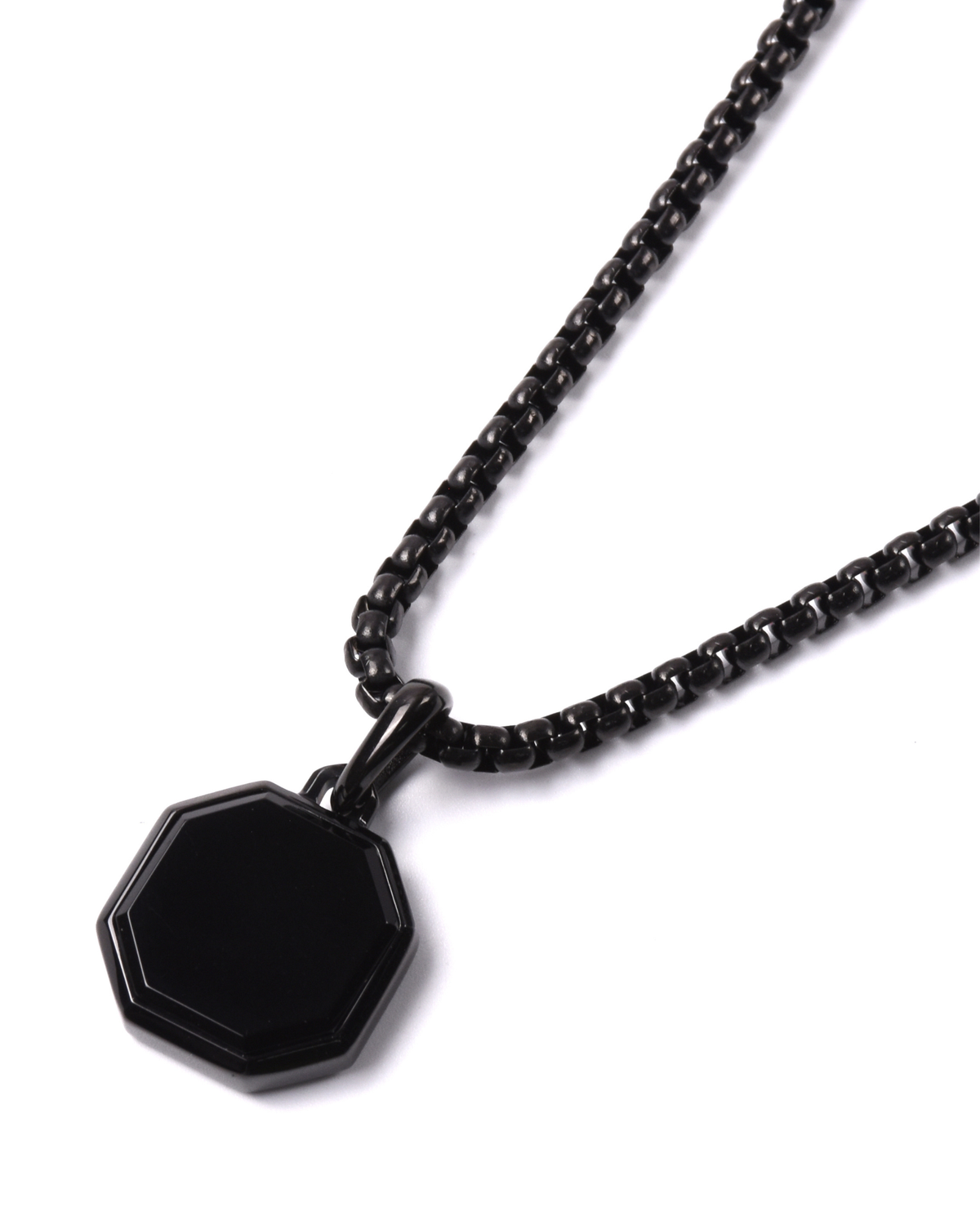 Men's Black Onyx Necklace With Octagonal Pendant | Black Steel