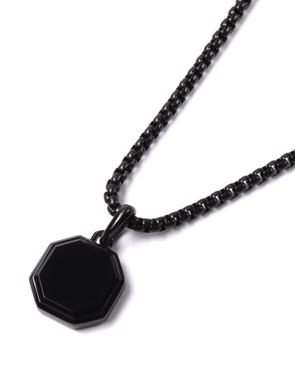 Men's Black Onyx Necklace With Octagonal Pendant | Black Steel