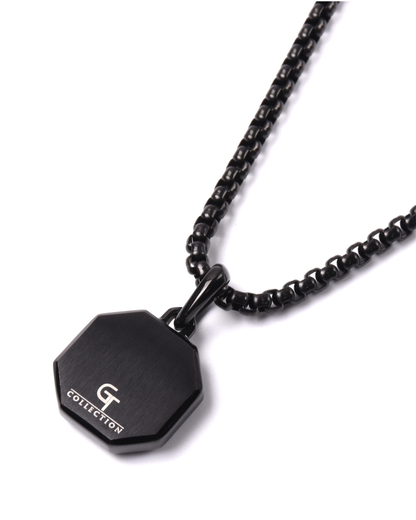 Men's Black Onyx Necklace With Octagonal Pendant | Black Steel
