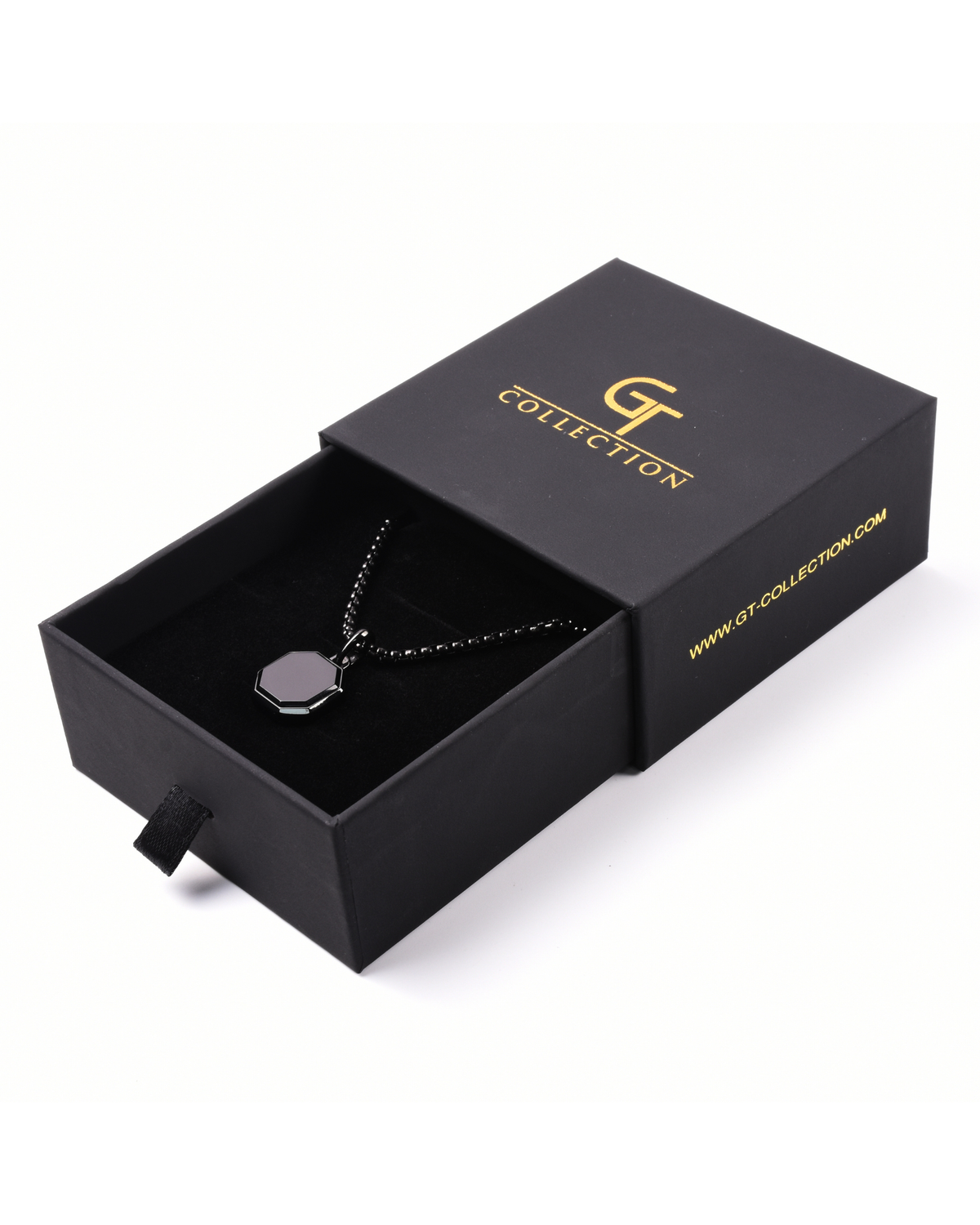Men's Black Onyx Necklace With Octagonal Pendant | Black Steel