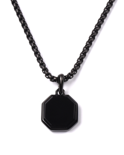 Men's Black Onyx Necklace With Octagonal Pendant | Black Steel