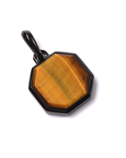 Men's Tiger Eye Necklace With Octagonal Pendant | Black Steel