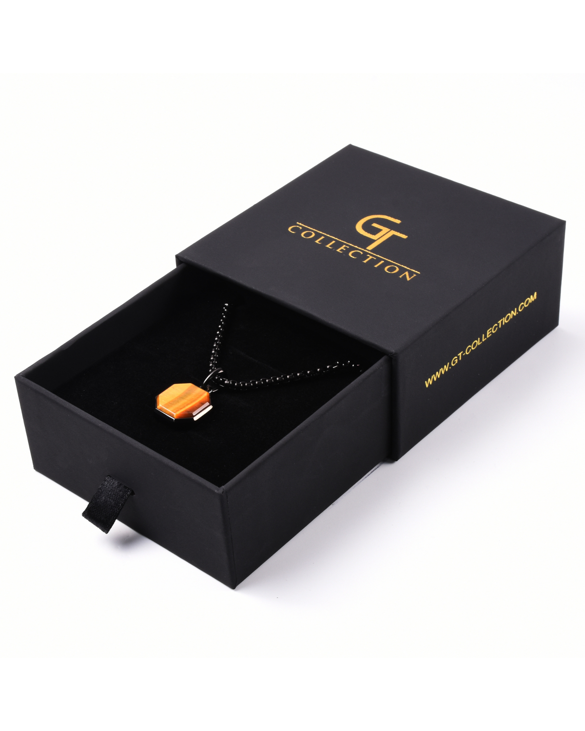 Men's Tiger Eye Necklace With Octagonal Pendant | Black Steel