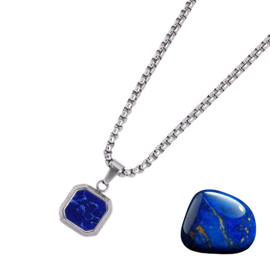 Silver Necklace with Square Lapis Lazuli Pendant