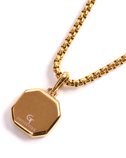 Men's Malachite Necklace With Octagonal Pendant | Gold Steel