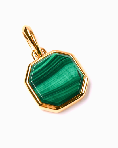 Men's Malachite Necklace With Octagonal Pendant | Gold Steel
