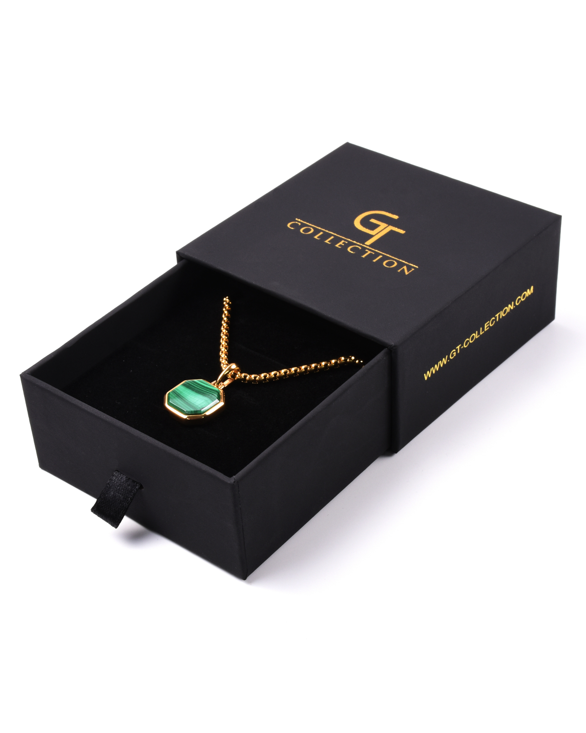 Men's Malachite Necklace With Octagonal Pendant | Gold Steel