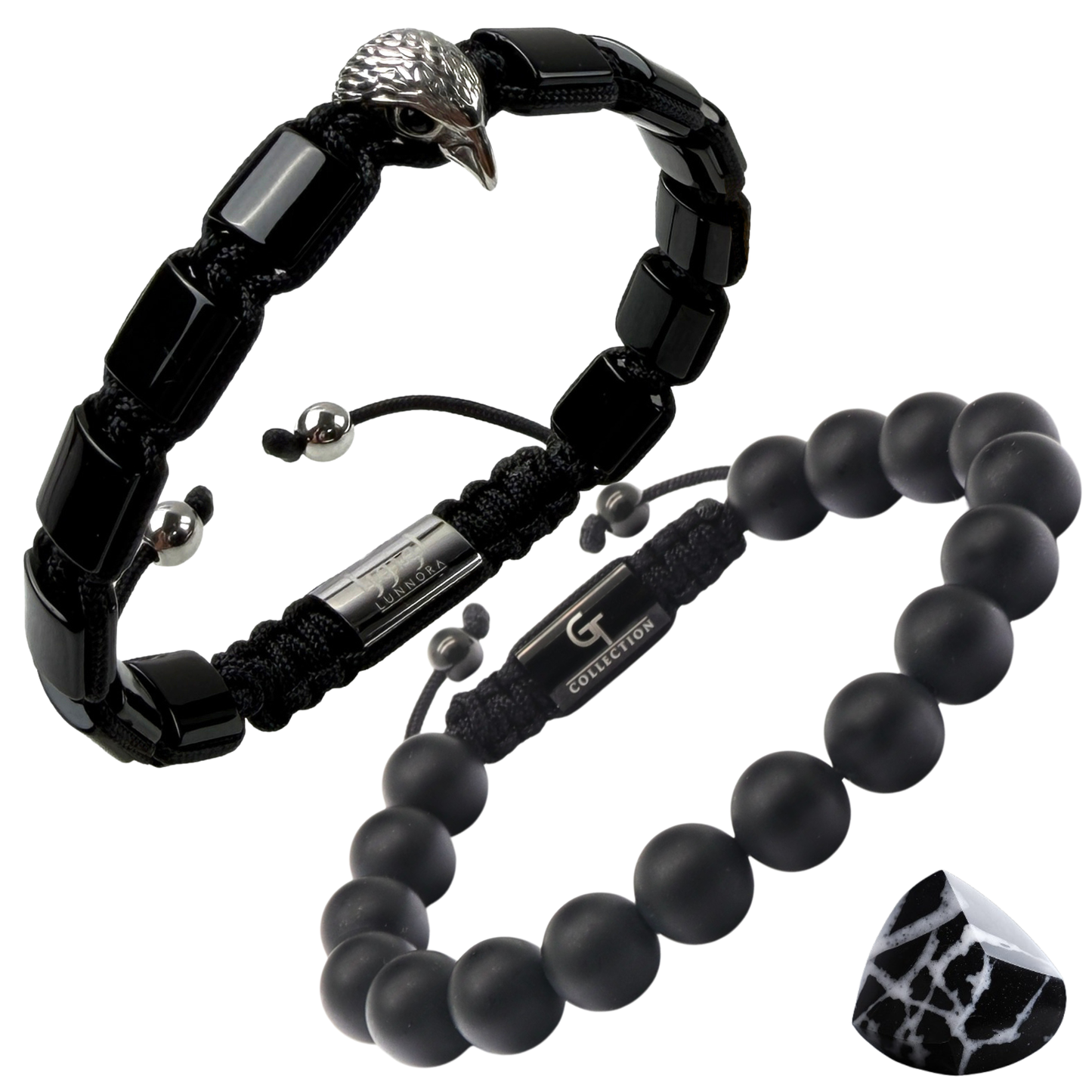 American Eagle Bracelet Stack | Men's Black Onyx Bracelet Set with Silver Eagle