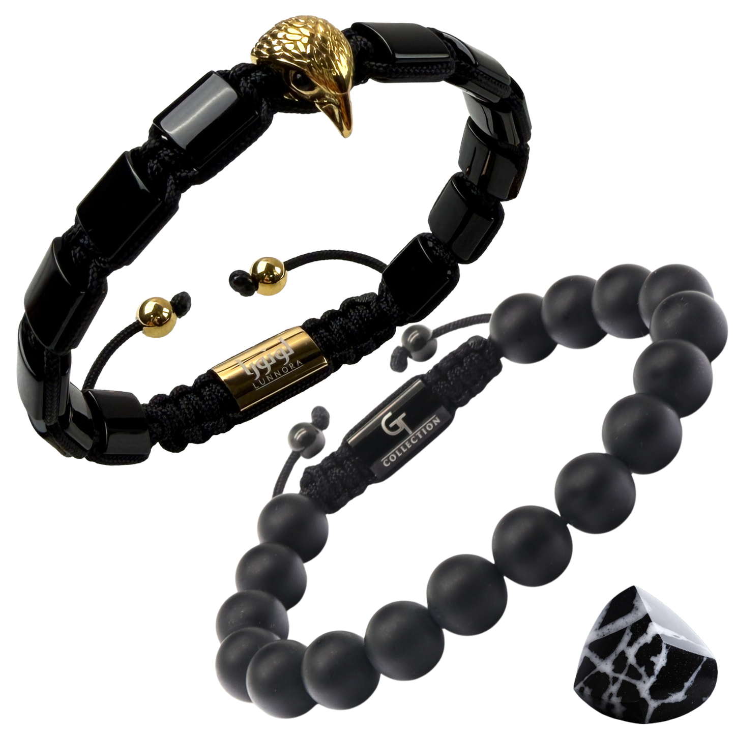 American Eagle Bracelet Stack | Men's Black Onyx Bracelet Set with Gold Eagle
