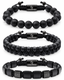 Black onyx bracelet set of three: bead, braided, and textured bead styles with clasp details
