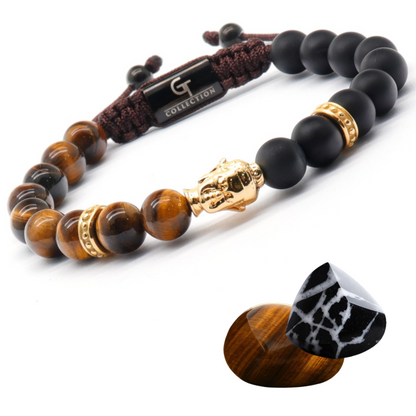 Men's Golden Buddha Bead Bracelet with TIGER EYE and ONYX Stone