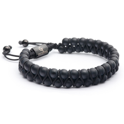 Men's BLACK ONYX Double Bead Bracelet