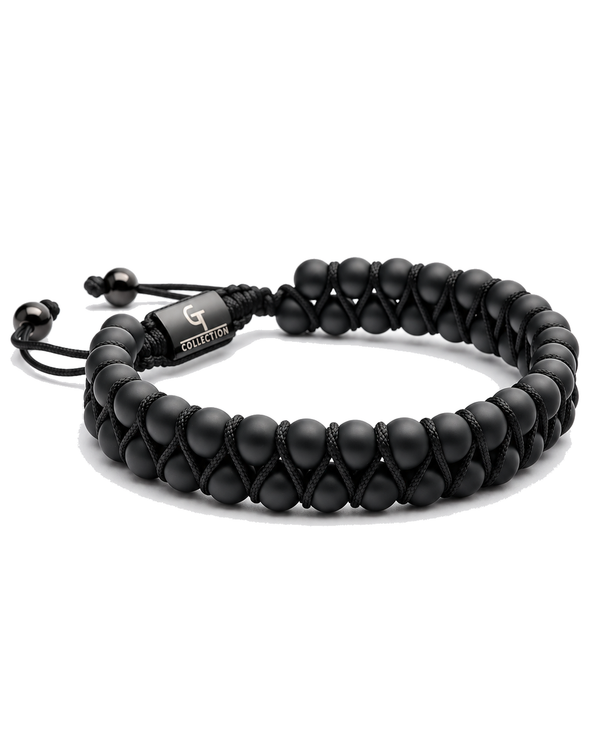 Black double-row beaded bracelet with adjustable cord and G Collection clasp