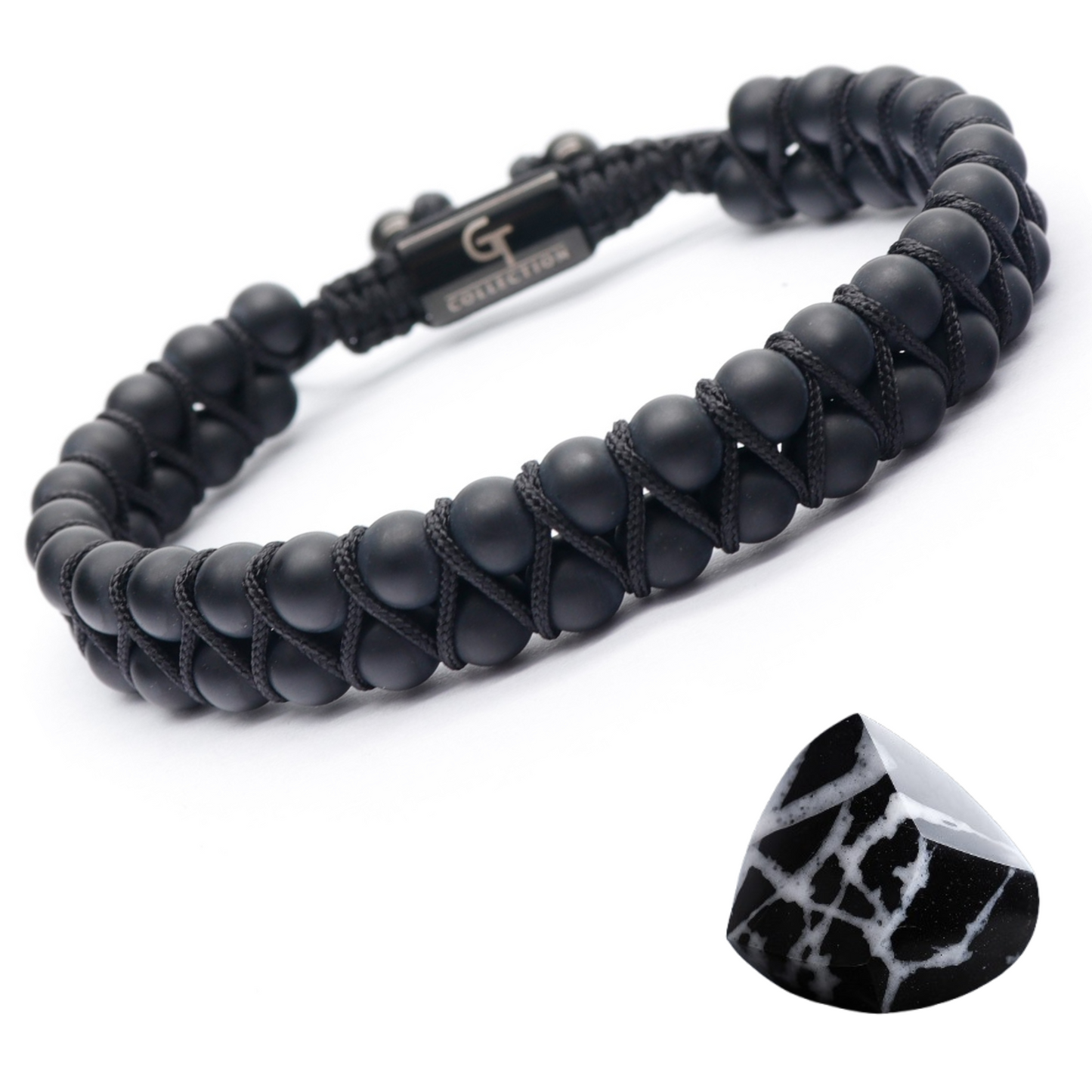 Men's BLACK ONYX Double Bead Bracelet