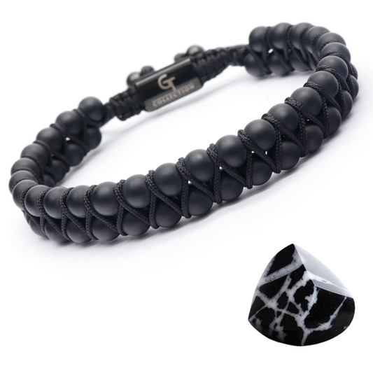 Men's BLACK ONYX Double Bead Bracelet