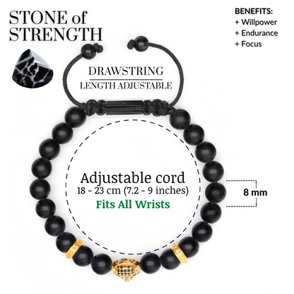 Men's BLACK ONYX Bracelet With Golden LEOPARD Head