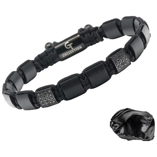 Men's BLACK ONYX Flat bead Bracelet