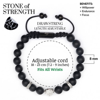 Men's BLACK ONYX Bracelet With Silver LEOPARD Head