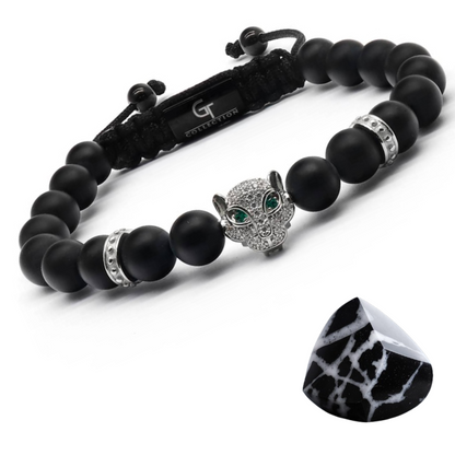 Men's BLACK ONYX Bracelet With Silver LEOPARD Head