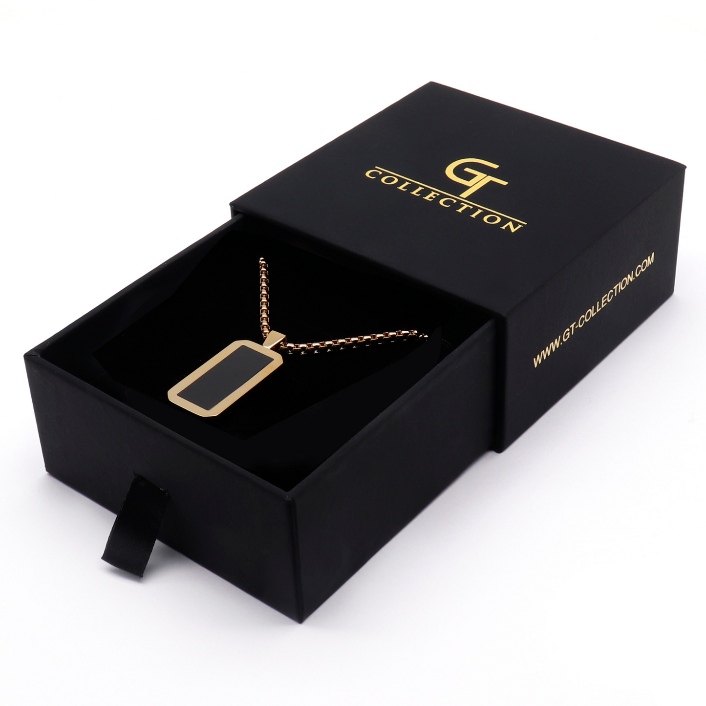 Golden Necklace with Rectangle Onyx Pendant