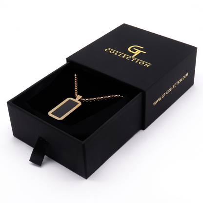 Golden Necklace with Rectangle Onyx Pendant