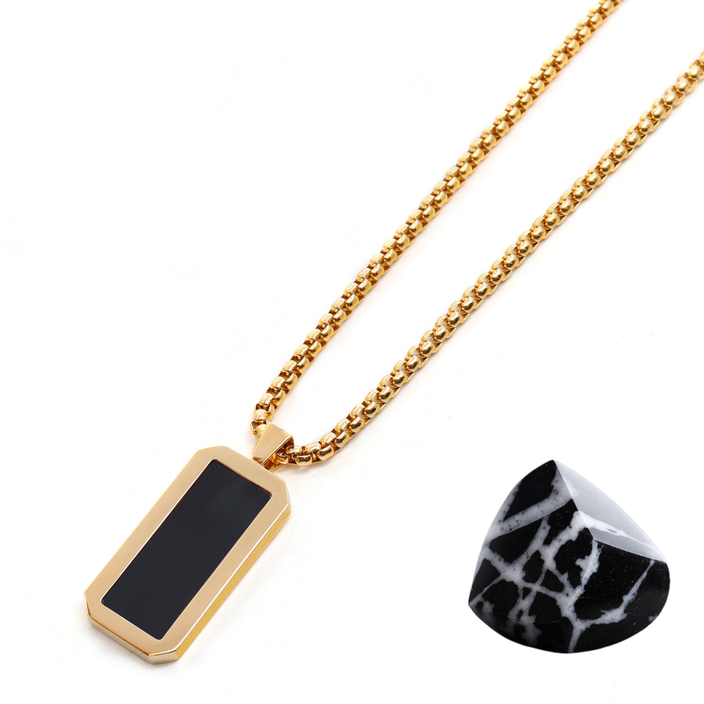 Golden Necklace with Rectangle Onyx Pendant
