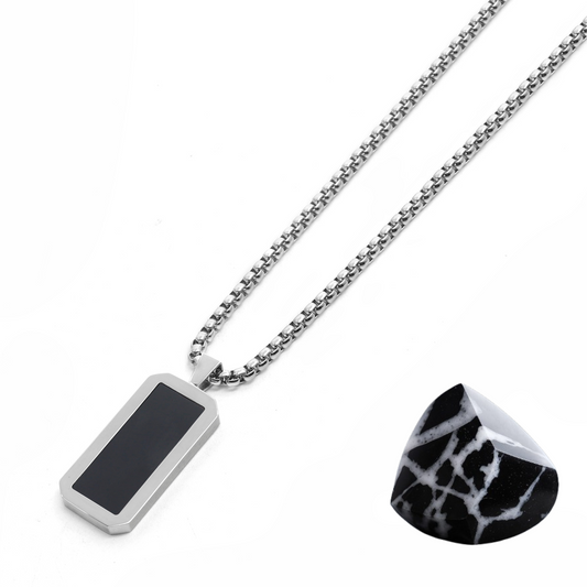 Silver Necklace with Rectangle BLACK ONYX Pendant