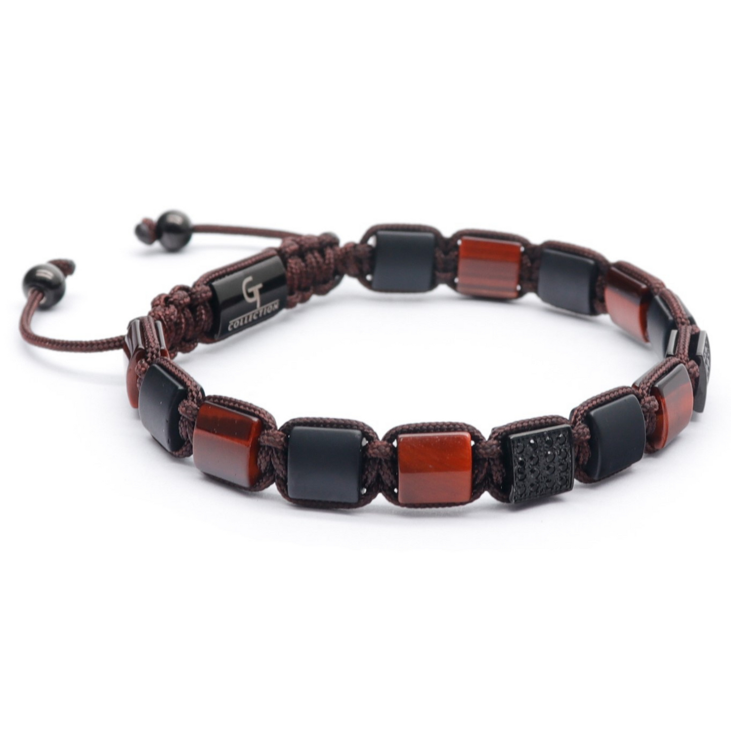 Men's RED TIGER EYE, BLACK ONYX Flat bead Bracelet