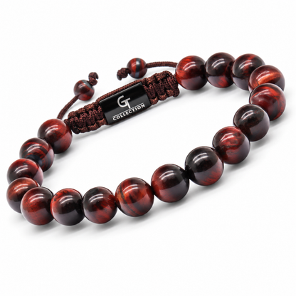 Tiger-eye beaded bracelet with drawstring cord, dark red and black beads, G Collection tag