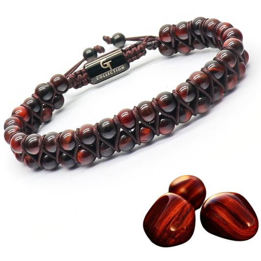 Men's RED TIGER EYE Double Bead Bracelet