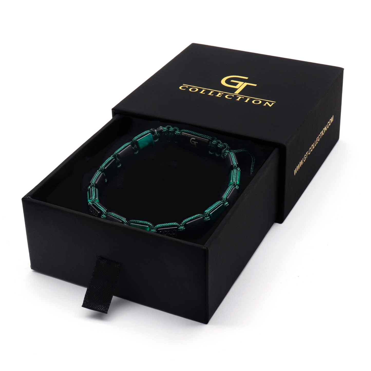 Men's GREEN TIGER EYE, BLACK ONYX Flat bead Bracelet