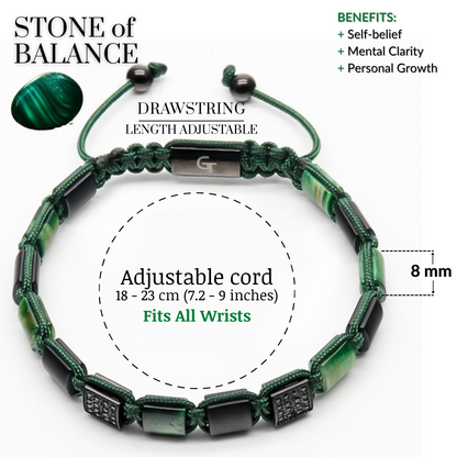 Men's GREEN TIGER EYE, BLACK ONYX Flat bead Bracelet