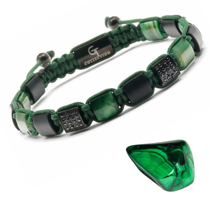 Men's GREEN TIGER EYE, BLACK ONYX Flat bead Bracelet