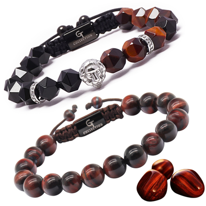 2 Piece Momentum Set | Men's Red Tiger Eye Lion Bracelet Stack