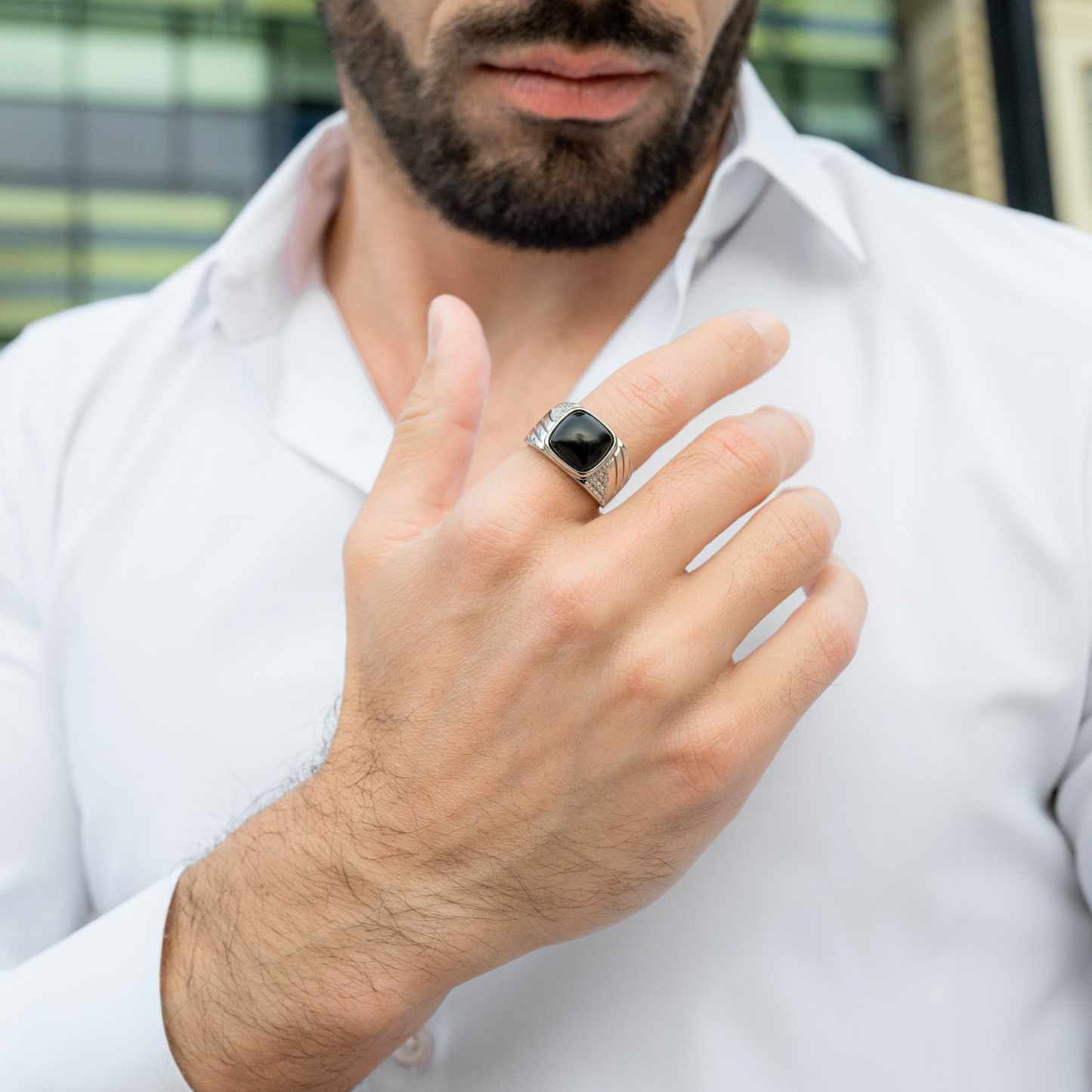 Men's 925 Sterling Silver RING with Black ONYX stone