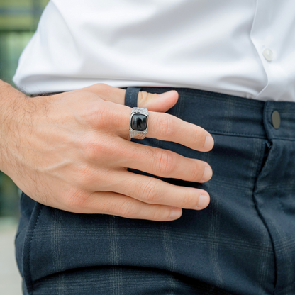 Men's 925 Sterling Silver RING with Black ONYX stone