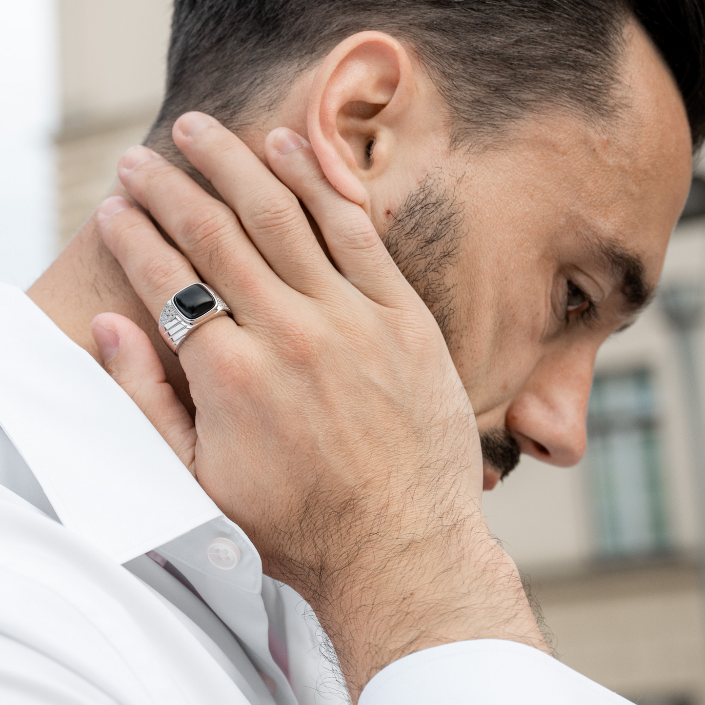 Men's 925 Sterling Silver RING with Black ONYX stone