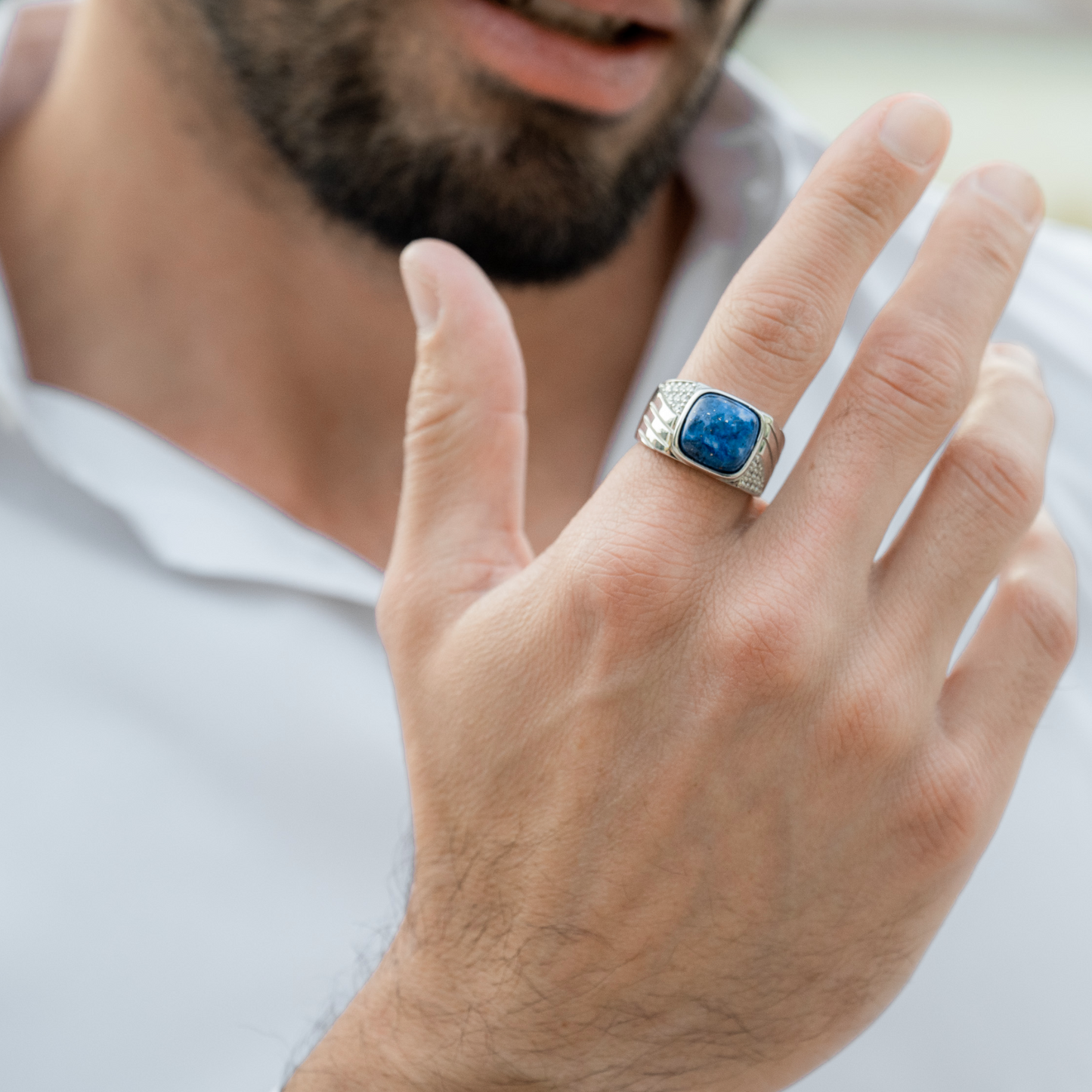 Men's 925 Sterling Silver RING with Blue LAPIS stone